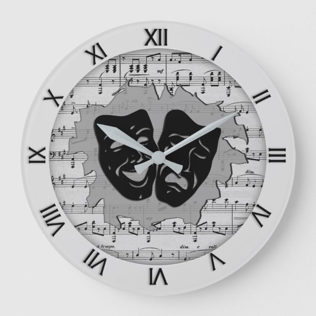 Silver Music and Theatermasken Große Wanduhr (Vorderseite)
