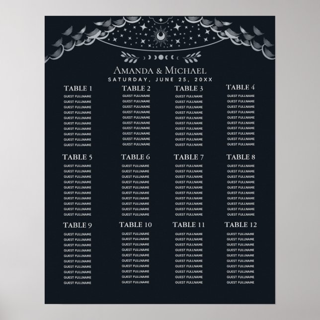 Silver Mystical Tarot Wedding Chart Poster (Vorne)