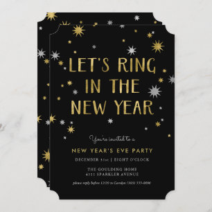 Silver n Gold Starburst New Year Party Invitation Einladung