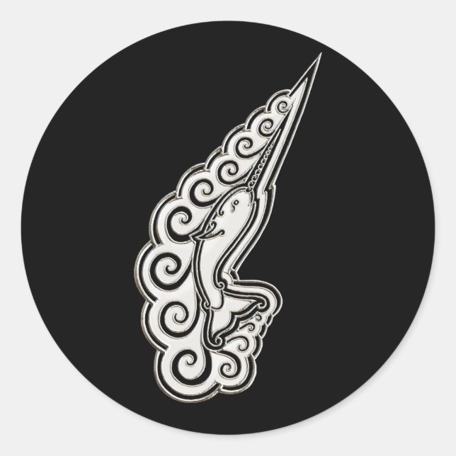 Silver Narwhal Waves Celtic Style Art Runder Aufkleber (Vorderseite)