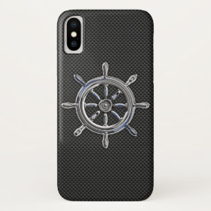 Silver Nautical Wheel auf Black Carbon Fibre Case-Mate iPhone Hülle