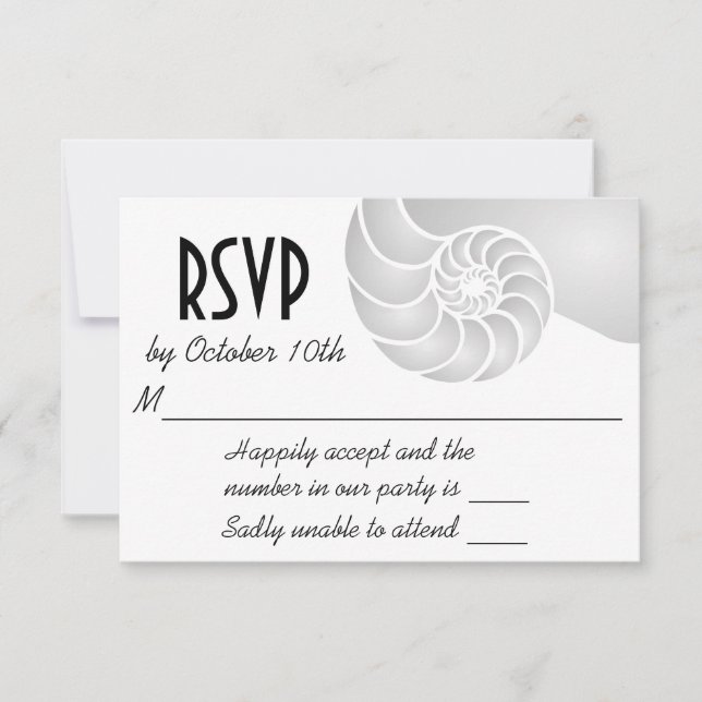 Silver Nautilus Muschel Beach Wedding RSVP Karte (Vorderseite)