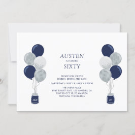 Silver & Navy Ballon Moderne Erwachsene Geburtstag Einladung