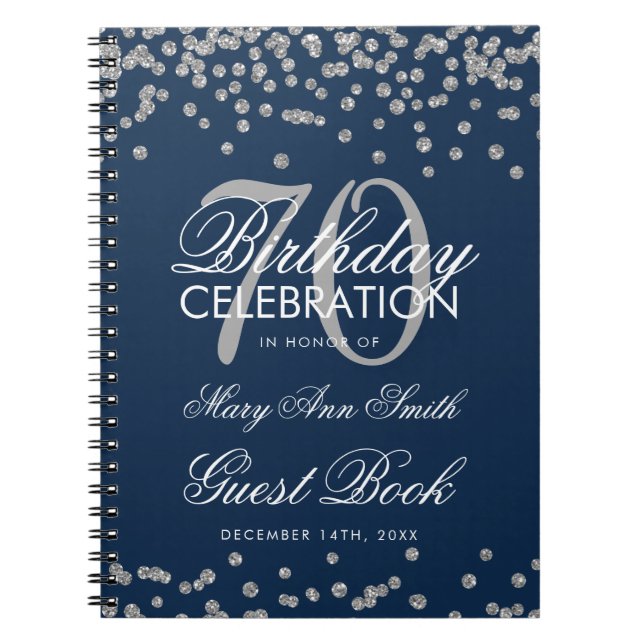Silver Navy Blue 70. Geburtstag Gästebuch Confetti Notizblock (Vorderseite)