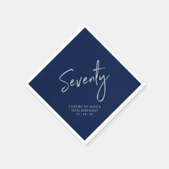 Silver & Navy Blue 70. Geburtstagsparty Serviette (Ecke)