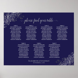 Silver & Navy Blue 7 Table Wedding Chart Poster