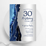 Silver Navy Blue Agate 30. Geburtstag Einladung<br><div class="desc">Marineblau und Silber haben 30. Geburtstag Party Einladung. Elegantes modernes Design mit königsblauen Aquarellfarben,  marmorgeode Hintergrund,  Imitate Glitzer Silber und Typografie Drehbuch Schriftart. Die trendige Einladungskarte eignet sich perfekt für eine stilvolle Damenfeier. Gedruckte Zazzle Einladungen oder Sofortdownload digitalen druckbaren Vorlage.</div>