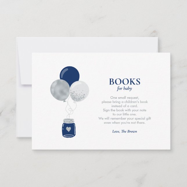 Silver Navy Blue Books for Baby, Book Request Card Dankeskarte (Vorderseite)