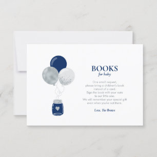 Silver Navy Blue Books for Baby, Book Request Card Dankeskarte