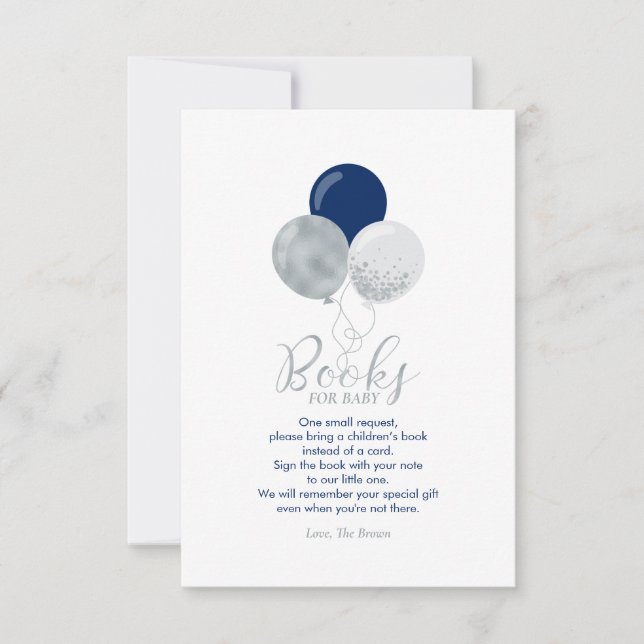 Silver Navy Blue Books for Baby, Book Request Card Dankeskarte (Vorderseite)