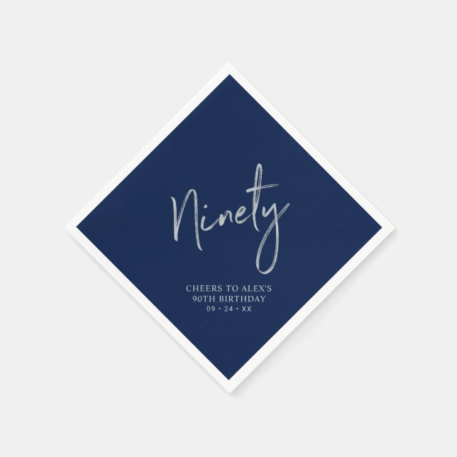 Silver Navy Blue Cheers 90. Geburtstagsparty Serviette (Ecke)