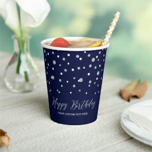 Silver & Navy Blue Confetti Erwachsene Geburtstags Pappbecher