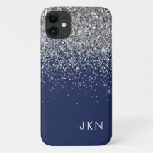 Silver Navy Blue Girl Glitzer Sparkle Monogram