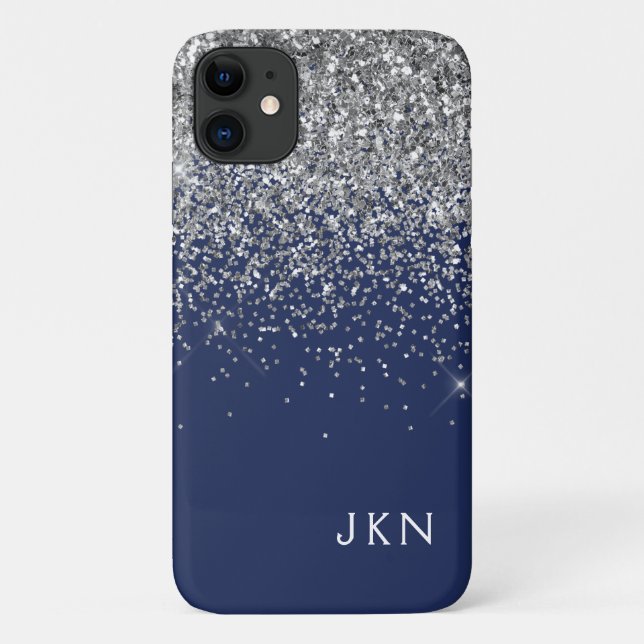 Silver Navy Blue Girl Glitzer Sparkle Monogram Case-Mate iPhone Hülle (Rückseite)
