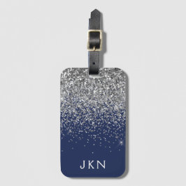 Silver Navy Blue Girl Glitzer Sparkle Monogram Gepäckanhänger