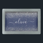 Silver Navy Blue Girl Glitzer Sparkle Monogram Rechteckige Gürtelschnalle<br><div class="desc">Navy Blue und Silver Sparkle Glitzer Script Monogram Name Gelt Buckle. Das macht den perfekten Abschluss,  süß 16 16.,  18.,  21.,  30.,  40.,  50.,  60.,  70.,  80.,  90.,  100. Geburtstag,  Hochzeit,  Brautparty,  Jubiläum,  Babydusche oder Junggeselinnen-Abschied Geschenk für jemanden,  der Luxus und Chic Stil Lieben glänze.</div>