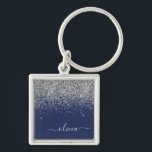 Silver Navy Blue Girl Glitzer Sparkle Monogram Schlüsselanhänger<br><div class="desc">Silver und Navy Blue Sparkle Glitzer Script Monogram Name Keychains (Key Chain). Das macht den perfekten 16 Geburtstag,  Hochzeit,  Brautparty,  Jubiläum,  Babydusche oder Junggeselinnen-Abschied Geschenk für jemanden,  der Lieben glamourösen Luxus und schicke Stile.</div>