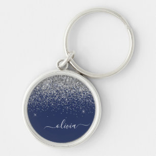 Silver Navy Blue Girl Glitzer Sparkle Monogram Schlüsselanhänger