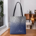 Silver Navy Blue Glitzer Giron Monogram Name<br><div class="desc">Navy Blue und Silver Imitats Sparkle und Glitzer Elegant Monogram Book Bag. Diese Büchertasche kann auf Ihren Vor- und Vornamen angepasst werden und als Geschenk für Weihnachten,  Geburtstag,  Brautparty oder Hochzeit.</div>