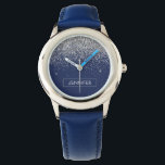 Silver Navy Blue Glitzer Giron Monogram Name Armbanduhr<br><div class="desc">Monogram Name Watch für den silbernen und navy Blue Sparkle Glitzer. Das macht den perfekten 16 Geburtstag,  Hochzeit,  Brautparty,  Jubiläum,  Babydusche oder Junggeselinnen-Abschied Geschenk für jemanden,  der Lieben glamourösen Luxus und schicke Stile.</div>