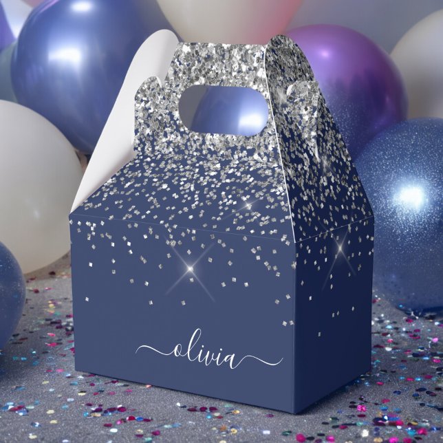 Silver Navy Blue Glitzer Giron Monogram Name Geschenkschachtel (Von Creator hochgeladen)