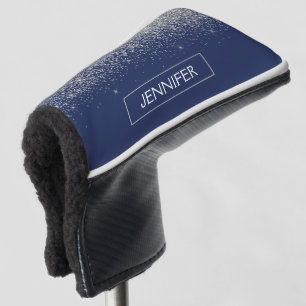 Silver Navy Blue Glitzer Giron Monogram Name Golf Headcover