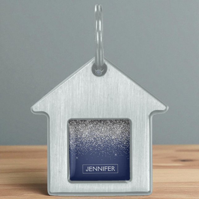 Silver Navy Blue Glitzer Giron Monogram Name Tiermarke (Von Creator hochgeladen)