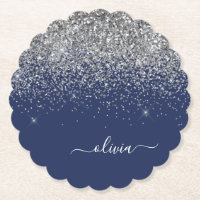 Silver Navy Blue Glitzer Giron Monogram Name