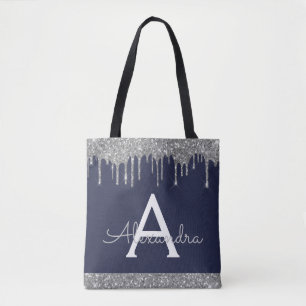 Silver Navy Blue Glitzer Spakle Elegantes Monogram