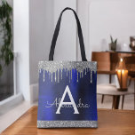 Silver Navy Blue Glitzer Sparkle Elegantes Monogra<br><div class="desc">Luxuriöse Silber und Navy Blue Imitate Sparkle und Dripping Glitzer Metallic Edelstahl Foil Elegant Monogram Book Bag. Diese Büchertasche kann auf Ihren Anfangs- und Vornamen angepasst werden und als Geschenk für Weihnachten,  Süß 16,  18,  21,  30,  40,  50 oder 60. Geburtstag,  Brautparty oder Hochzeit gegeben werden.</div>