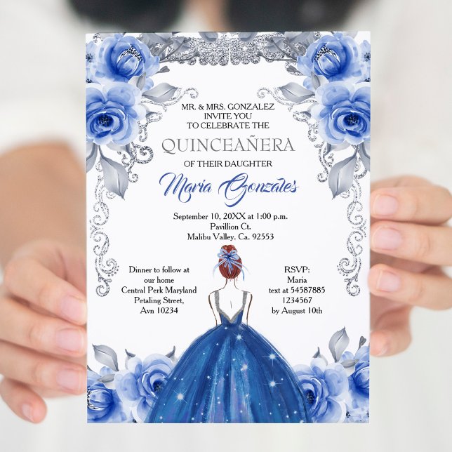 Silver Navy Blue Quinceanera Einladung (Von Creator hochgeladen)