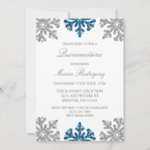 Silver Navy Blue Snowflake Winter Quinceanera