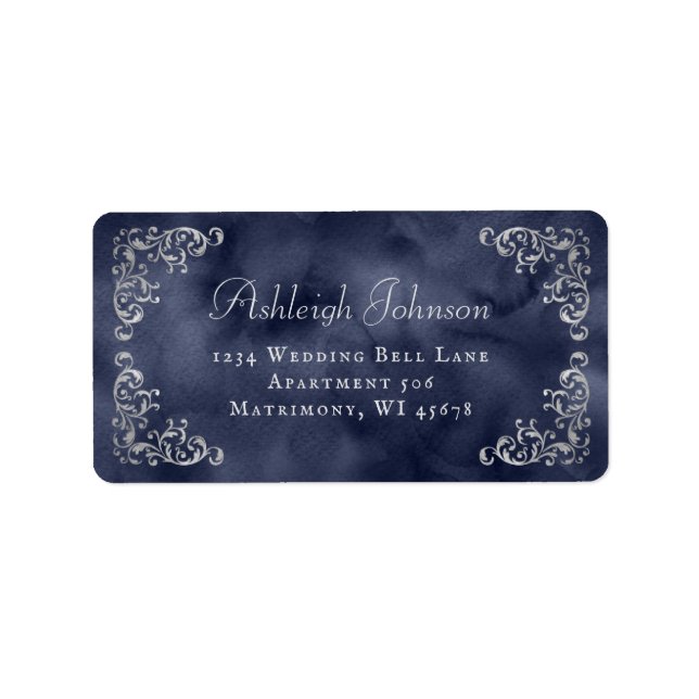 Silver Navy Blue Wedding RSVP Rücksendeadresse Adressaufkleber (Vorne)