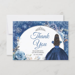 Silver Navy Blue Winter Snowflake Quinceanera Dankeskarte
