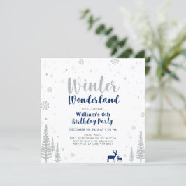 Silver & Navy Blue Winter Wunderland Junge Geburts Einladung