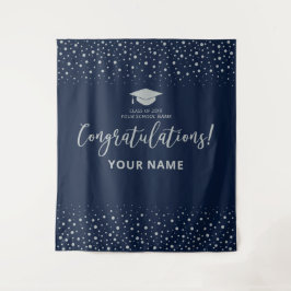 Silver & Navy Confetti | ABSCHLUSS Wandteppich