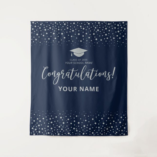 Silver & Navy Confetti | ABSCHLUSS Wandteppich (Vorderseite)