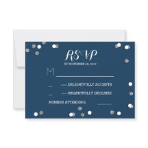 Silver Navy Confetti Elegant Wedding RSVP Cards