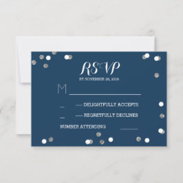 Silver Navy Confetti Elegant Wedding RSVP Cards Karte