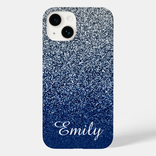Silver Navy Glitzer Ombre Personalisiert Case-Mate iPhone Hülle (Rückseite)