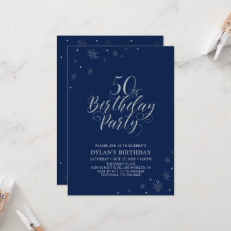 Silver & Navy Modern Chic 50. Geburtstagsparty Einladung