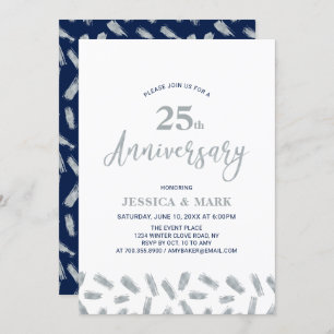 Silver & Navy   Modernes 25. Hochzeitstag Einladung
