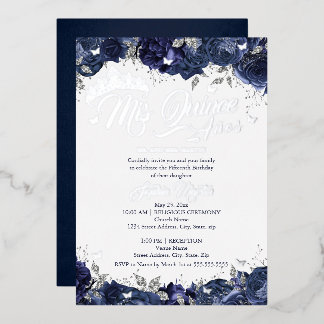 Silver Navy Rosen Mis Quince Quinceanera Folieneinladung