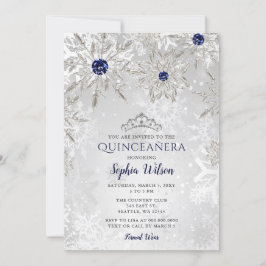 Silver Navy Snowflakes Tiara Quinceañera Einladung