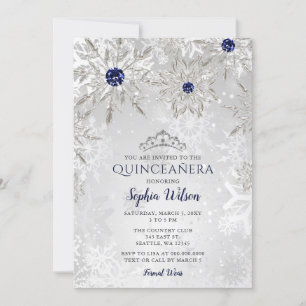 Silver Navy Snowflakes Tiara Quinceañera Einladung