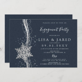 Silver Navy Snowflakes Winter Engagement Party Einladung