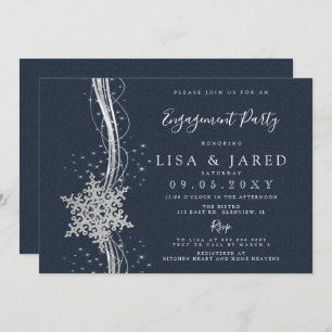 Silver Navy Snowflakes Winter Engagement Party Einladung