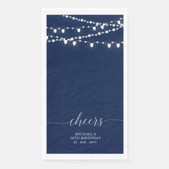 Silver Navy String Light Eleganter Letter Cheers Serviette (Vorderseite)