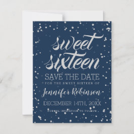 Silver Navy Sweet 16 Rett Date Sparkle Confetti Save The Date