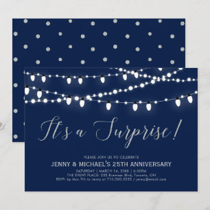 Silver & Navy Überraschung 25. Hochzeitstag Einladung